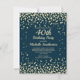 Navy Blue Gold Diamond Glitter Women 40th Birthday Kaart