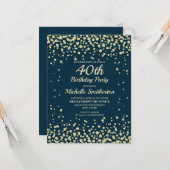 Navy Blue Gold Diamond Glitter Women 40th Birthday Kaart (Voorkant / Achterkant in situ)