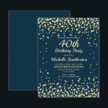 Navy Blue Gold Diamond Glitter Women 40th Birthday Kaart<br><div class="desc">Elegant marvy blue met gouddiamant glitter 40ste verjaardag uitnodiging voor vrouwen. Neem contact met ons op voor hulp bij aanpassingen of om passende producten aan te vragen.</div>