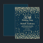 Navy Blue Gold Diamond Glitter Women 50th Birthday Kaart<br><div class="desc">Elegant marvy blue met gouddiamant glitter 50ste verjaardag uitnodiging voor vrouwen. Neem contact met ons op voor hulp bij aanpassingen of om passende producten aan te vragen.</div>