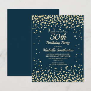 Navy Blue Gold Diamond Glitter Women 50th Birthday Kaart