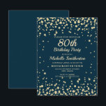 Navy Blue Gold Diamond Glitter Women 80th Birthday Kaart<br><div class="desc">Elegant marvy blue met gouddiamant glitter 80ste verjaardag uitnodiging voor vrouwen. Neem contact met ons op voor hulp bij aanpassingen of om passende producten aan te vragen.</div>