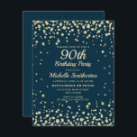 Navy Blue Gold Diamond Glitter Women 90th Birthday Kaart<br><div class="desc">Elegant marvy blue met gouden diamanten glitter uitnodiging voor vrouwen op de 90ste verjaardag van de partij. Neem contact met ons op voor hulp bij aanpassingen of om passende producten aan te vragen.</div>
