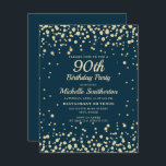 Navy Blue Gold Diamond Glitter Women 90th Birthday Kaart<br><div class="desc">Elegant marvy blue met gouden diamanten glitter uitnodiging voor vrouwen op de 90ste verjaardag van de partij. Neem contact met ons op voor hulp bij aanpassingen of om passende producten aan te vragen.</div>