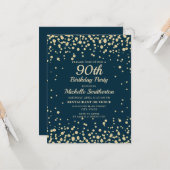 Navy Blue Gold Diamond Glitter Women 90th Birthday Kaart (Voorkant / Achterkant in situ)