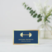 Navy Blue Gold Dumbbell Fitness Personal Trainer Visitekaartje (Staand voorkant)
