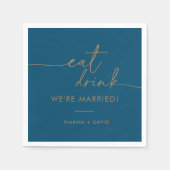 Navy Blue Gold Eat Drink We zijn getrouwd bruiloft Servet (Voorkant)
