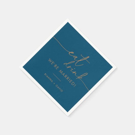 Navy Blue Gold Eat Drink We zijn getrouwd bruiloft Servet (Hoek)