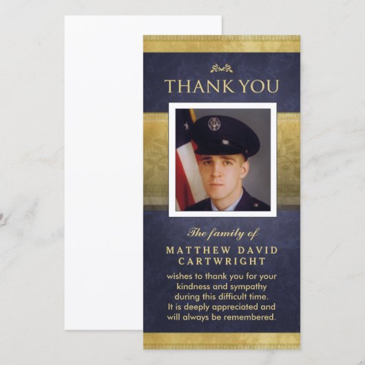 Navy Blue & Gold Elegance Hartelijk dank Memorial Bedankkaart (Voorkant / Achterkant)