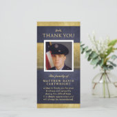 Navy Blue & Gold Elegance Hartelijk dank Memorial  Bedankkaart (Staand voorkant)