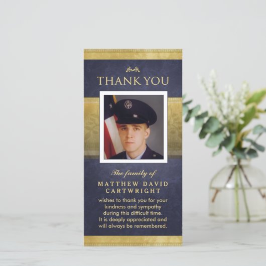 Navy Blue & Gold Elegance Hartelijk dank Memorial Bedankkaart (Staand voorkant)