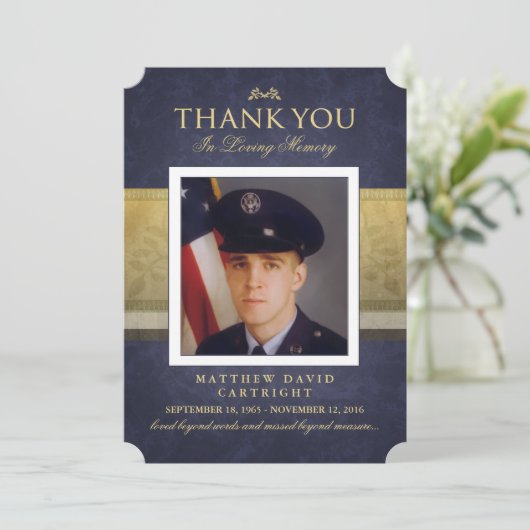 Navy Blue & Gold Elegance Hartelijk dank Memorial  Kaart (Staand voorkant)