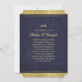 Navy Blue & Gold Elegance Hartelijk dank Memorial  Kaart (Achterkant)