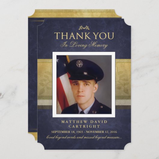 Navy Blue & Gold Elegance Hartelijk dank Memorial  Kaart (Voorkant / Achterkant)