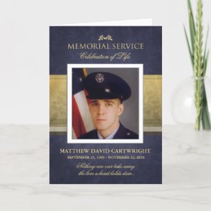 Navy Blue & Gold Elegance Memorial Service Uitgeno Feestdagen Kaart
