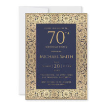 Navy Blue Gold Elegant  70e verjaardagsfeestje