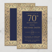 Navy Blue Gold Elegant  70e verjaardagsfeestje Kaart (Voorkant / Achterkant)