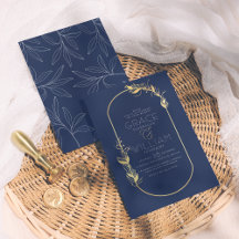 Navy Blue & Gold Elegant Botanical Lijst Weddensch