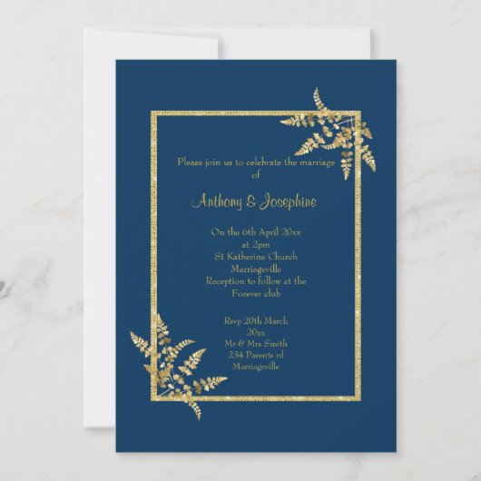 Navy Blue Gold ELEGANT CLASSIC WEDDING Kaart (Voorkant)