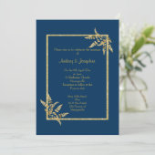 Navy Blue Gold ELEGANT CLASSIC WEDDING Kaart (Staand voorkant)