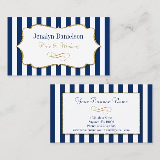 Navy Blue Gold Elegant Event Planner Wedding Hair Visitekaartje (Voorkant / Achterkant)