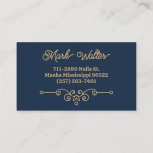  Navy Blue Gold Elegant Flourish Monogram Visitekaartje