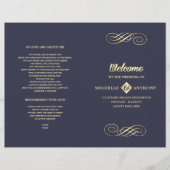 Navy blue | Gold Elegant Folded Wedding Program (Voorkant)