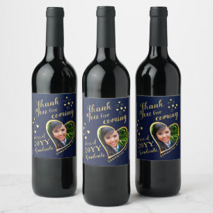 Navy Blue Gold Elegant Hartelijk dank 2023 Afstude Wijn Etiket