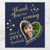 Navy Blue Gold Elegant Hartelijk dank 2023 Afstude Wijn Etiket (Enkel label)