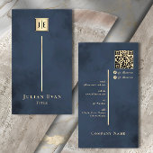Navy Blue Gold Elegant Luxe Monogram Visitekaartje