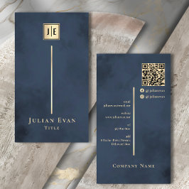 Navy Blue Gold Elegant Luxe Monogram Visitekaartje