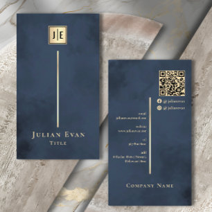 Navy Blue Gold Elegant Luxe Monogram Visitekaartje