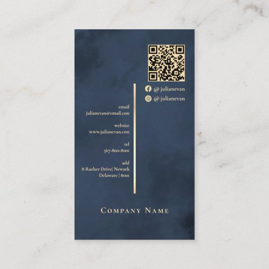 Navy Blue Gold Elegant Luxe Monogram Visitekaartje (Achterkant)