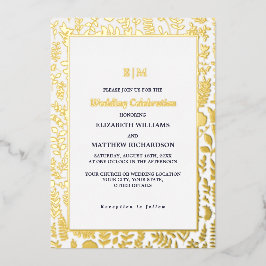 Navy Blue Gold Elegant Luxury Wedding Folie Uitnodiging