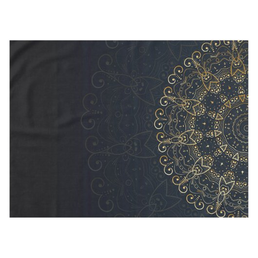 Navy Blue Gold Elegant Mandala Tafelkleed (Voorkant (Horizontaal))