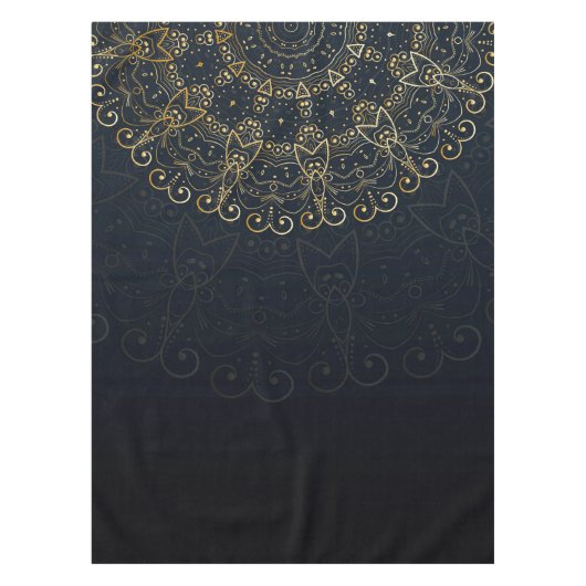 Navy Blue Gold Elegant Mandala Tafelkleed (Voorkant)