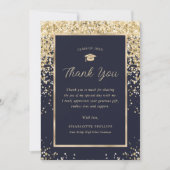 Navy Blue Gold Elegant Modern Photo Afstuderen Bedankkaart (Voorkant)