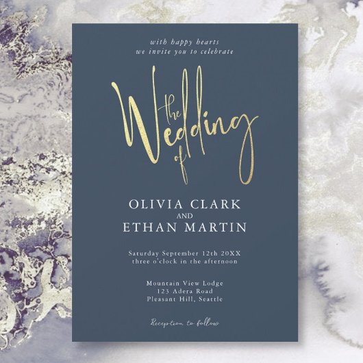 Navy Blue Gold Elegant Moderne Eenvoudige Uitnodig Kaart