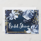 Navy Blue & Gold Elegant Moderne Waterverf Floral Kaart (Voorkant)