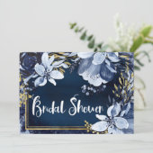 Navy Blue & Gold Elegant Moderne Waterverf Floral Kaart (Staand voorkant)