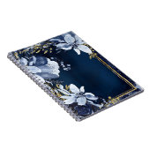 Navy Blue & Gold Elegant Moderne Waterverf Floral Notitieboek (Rechterzijde)