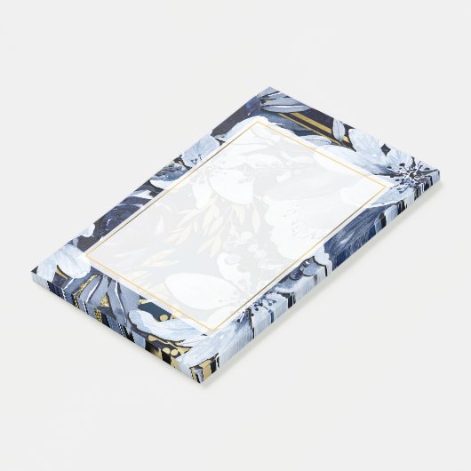 Navy Blue & Gold Elegant Moderne Waterverf Floral Post-it® Notes (Schuin)