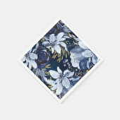 Navy Blue & Gold Elegant Moderne Waterverf Floral Servet (Hoek)