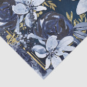 Navy Blue & Gold Elegant Moderne Waterverf Floral Tissuepapier (Detail)