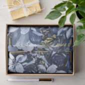 Navy Blue & Gold Elegant Moderne Waterverf Floral Tissuepapier (Geschenk)