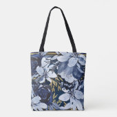 Navy Blue & Gold Elegant Moderne Waterverf Floral Tote Bag (Achterkant)