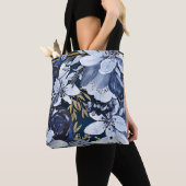 Navy Blue & Gold Elegant Moderne Waterverf Floral Tote Bag (Dichtbij)