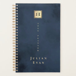 Navy Blue Gold Elegant Monogram Niet gedateerd 202 Planner