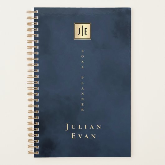 Navy Blue Gold Elegant Monogram Niet gedateerd 202 Planner (Voorkant)
