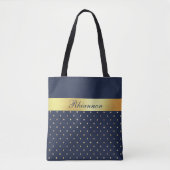 Navy Blue Gold Elegant Patterned Monogrammed Tote Bag (Voorkant)